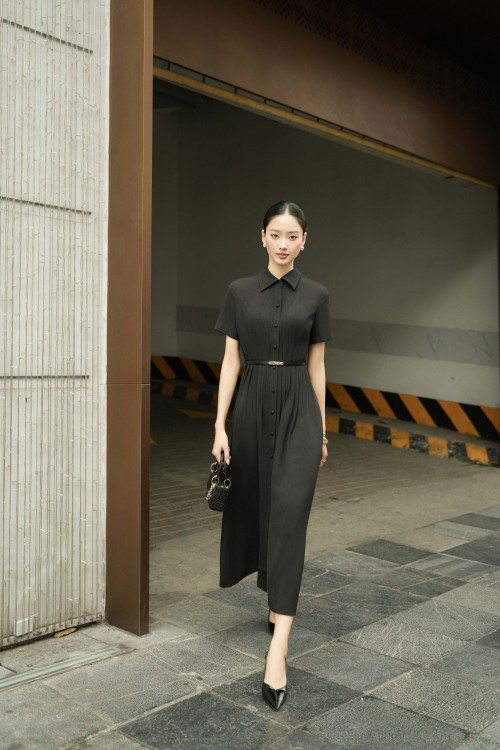 Sixdo Black Woven Flared Dress